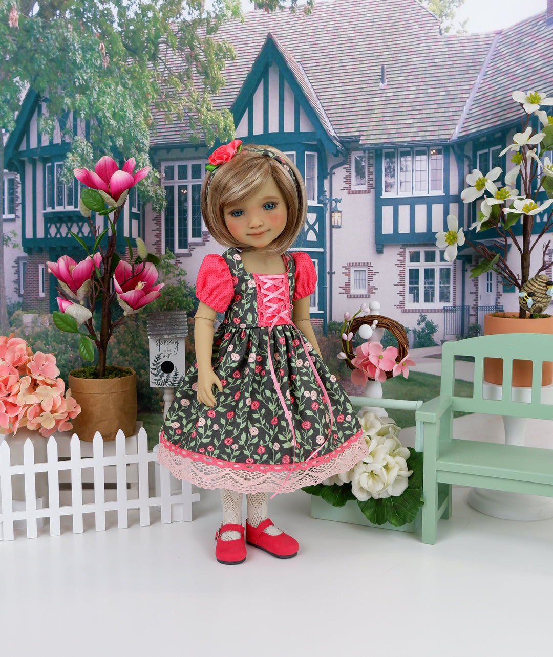 Bavarian Poppies - dress ensemble with shoes for Ruby Red Fashion Friends doll