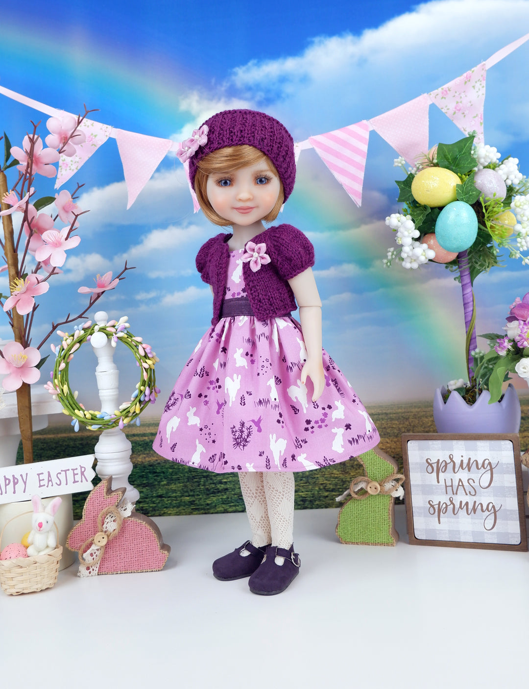 Beautiful Bunny - dress and sweater set with shoes for Ruby Red Fashion Friends doll