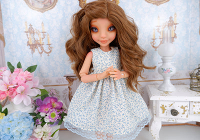 Bitty Blue Vines - dress with shoes for Ava BJD