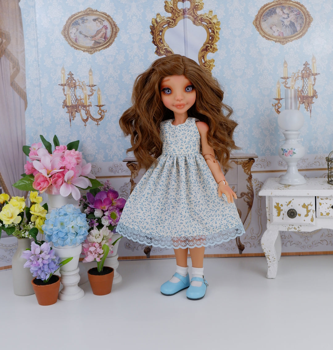Bitty Blue Bitty Blue Vines - dress with shoes for Ava BJD – Cottontail Doll Designs