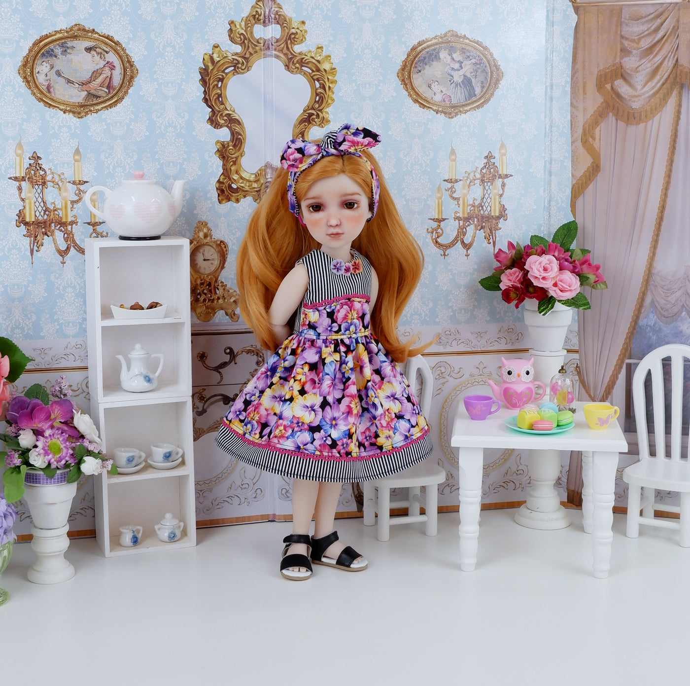 Blooming Pansies - dress and shoes for Ruby Red Fashion Friends doll