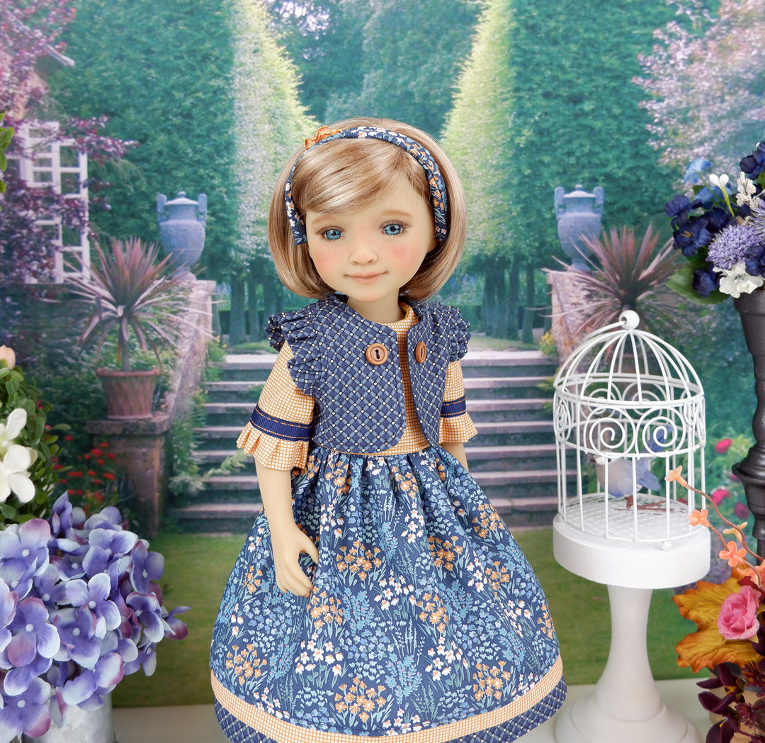 Blue Prairie - layered dress ensemble with shoes for Ruby Red Fashion Friends doll