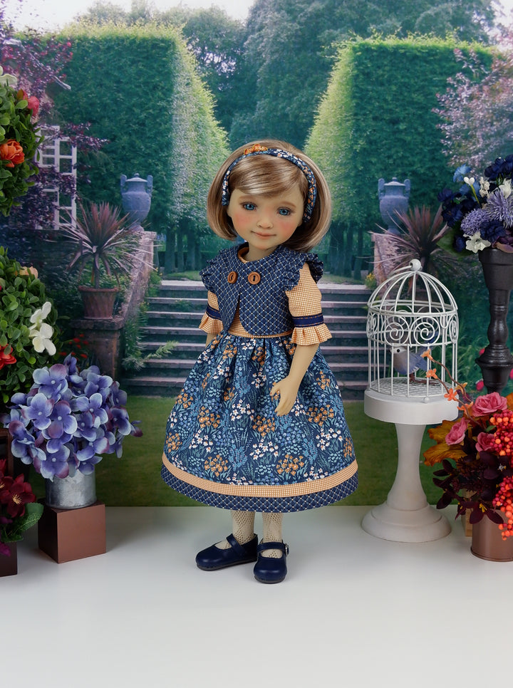 Blue Prairie - layered dress ensemble with shoes for Ruby Red Fashion Friends doll