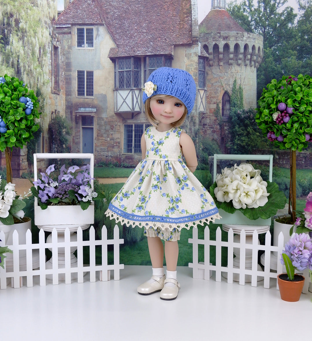Blue Tea Roses - dress and sweater set with shoes for Ruby Red Fashion Friends doll