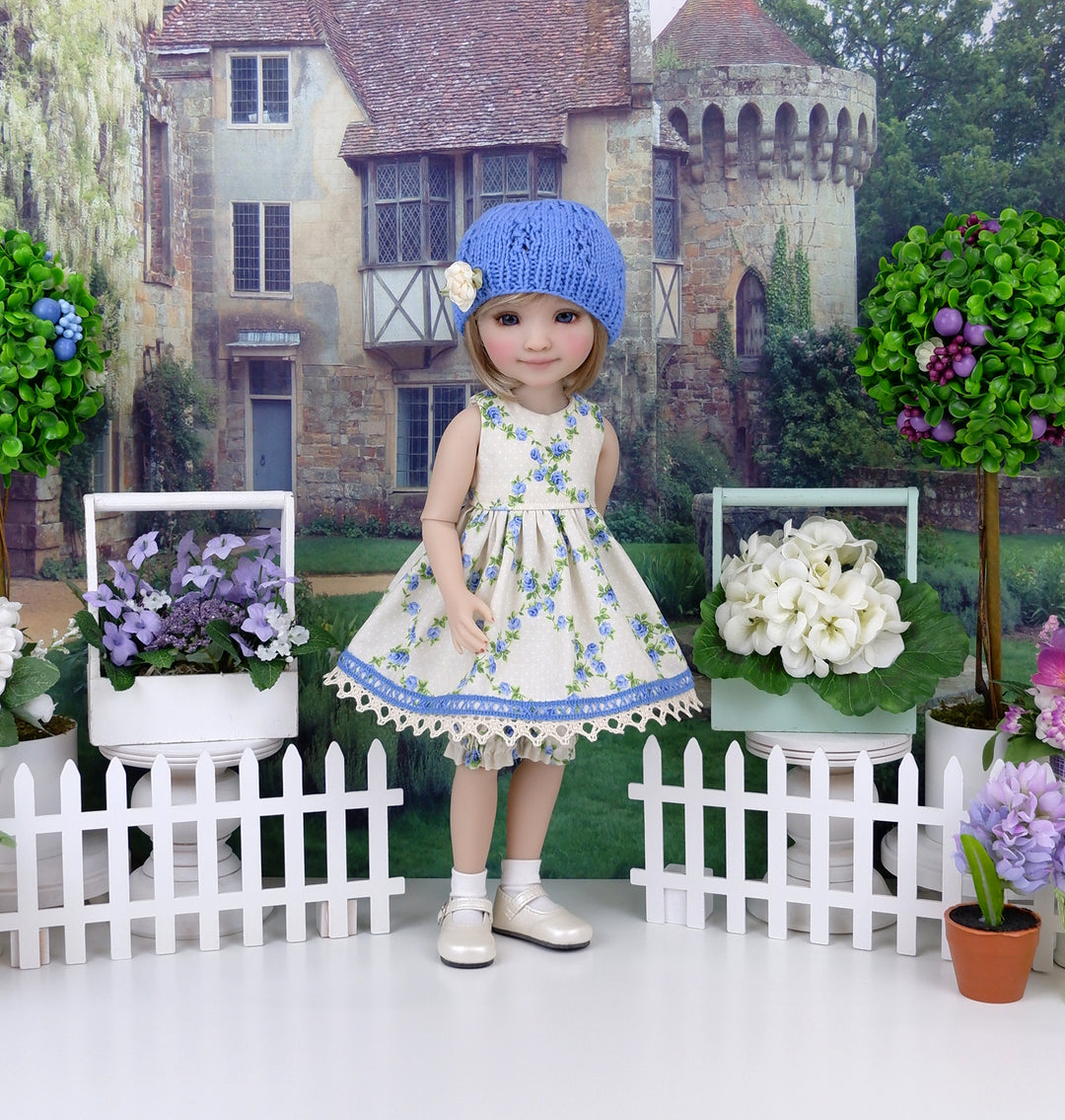 Blue Tea Roses - dress and sweater set with shoes for Ruby Red Fashion Friends doll