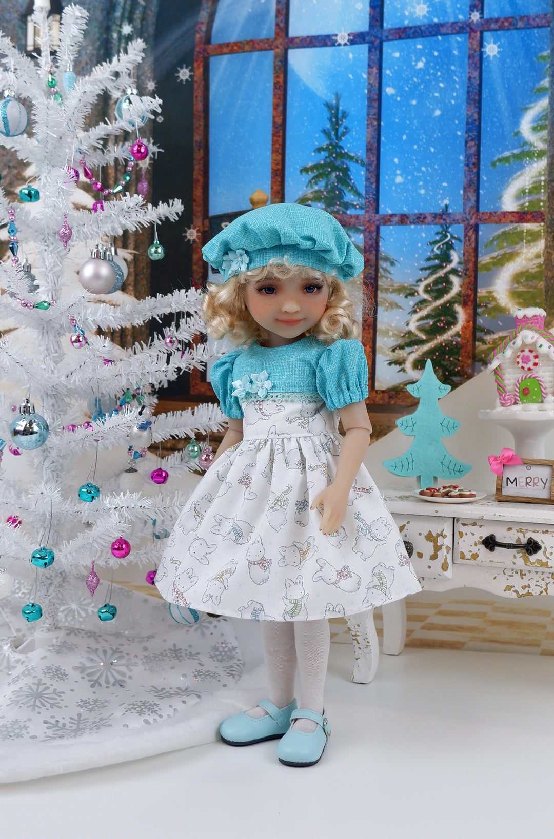 Bundled Up Bunnies - dress with shoes for Ruby Red Fashion Friends doll