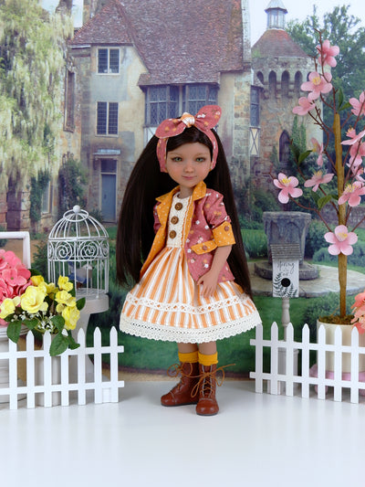 Butterscotch Wildflowers - dress and blazer with boots for Ruby Red Fashion Friends doll