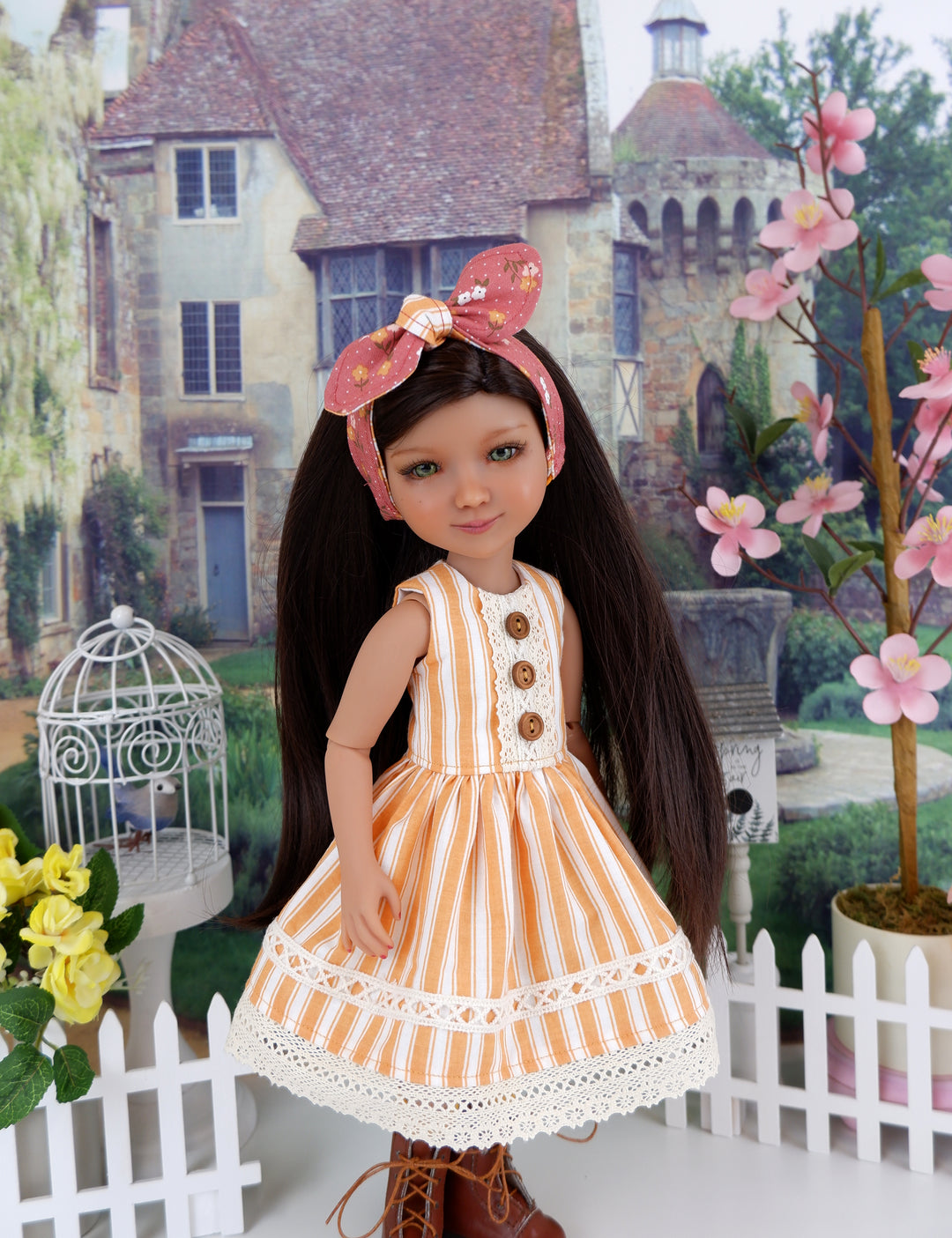 Butterscotch Wildflowers - dress and blazer with boots for Ruby Red Fashion Friends doll