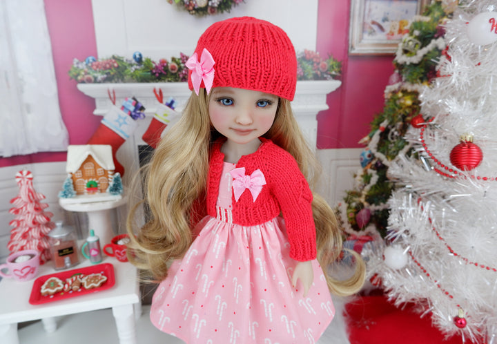 Candy Cane Sweets - dress and sweater set with boots for Ruby Red Fashion Friends doll