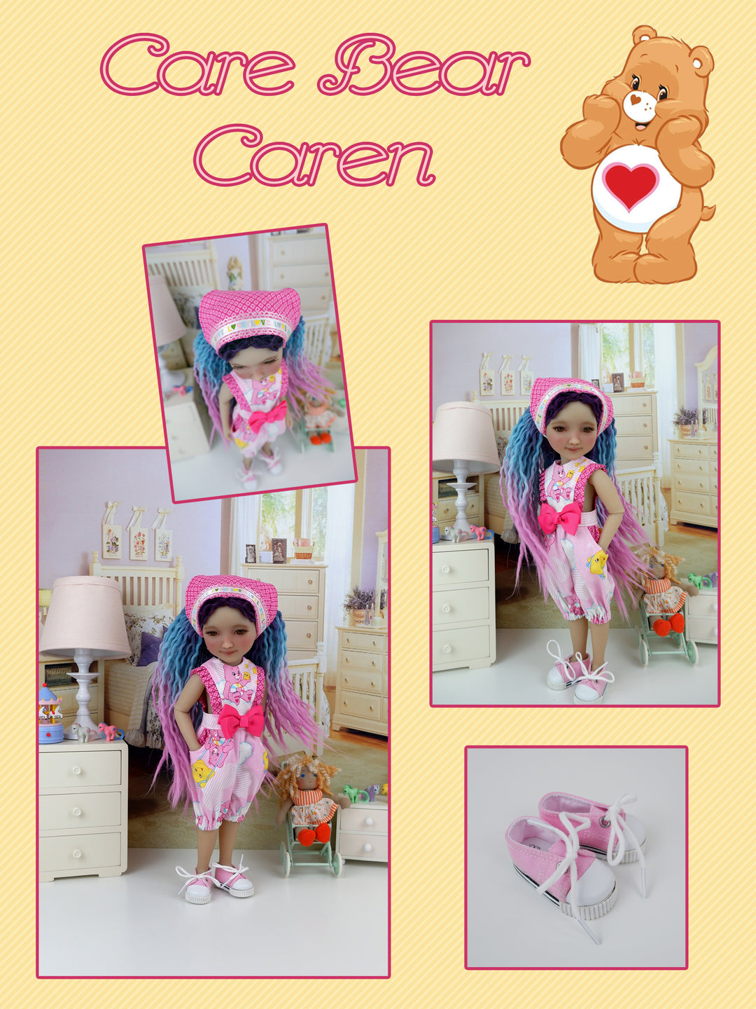 Caren - custom Care Bear themed Ruby Red Fashion Friend doll & wardrobe