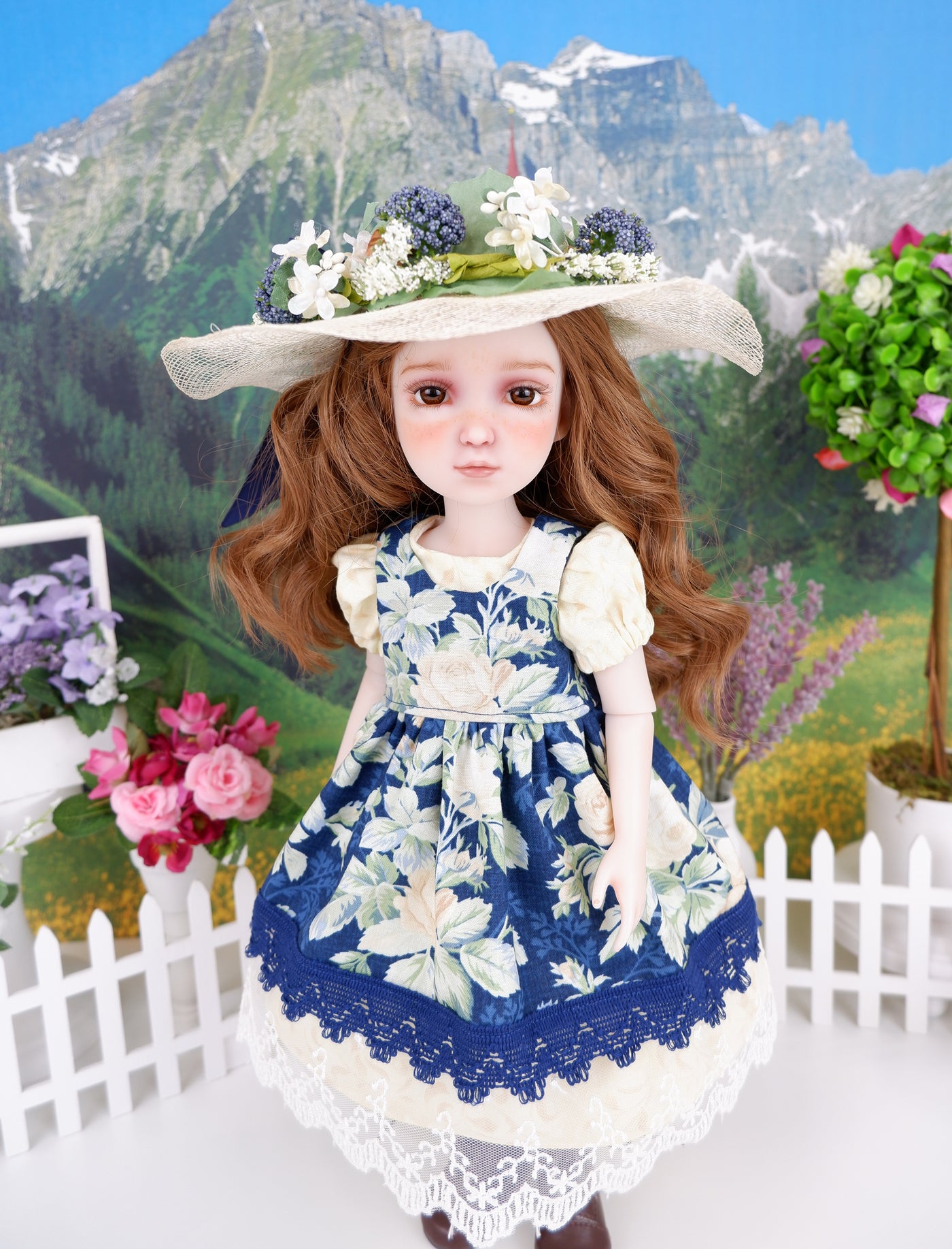 Champagne Roses - dress & pinafore with boots for Ruby Red Fashion Friends doll