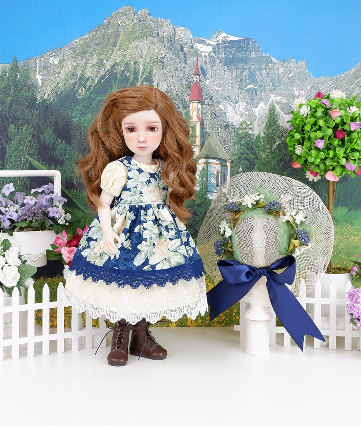 Champagne Roses - dress & pinafore with boots for Ruby Red Fashion Friends doll