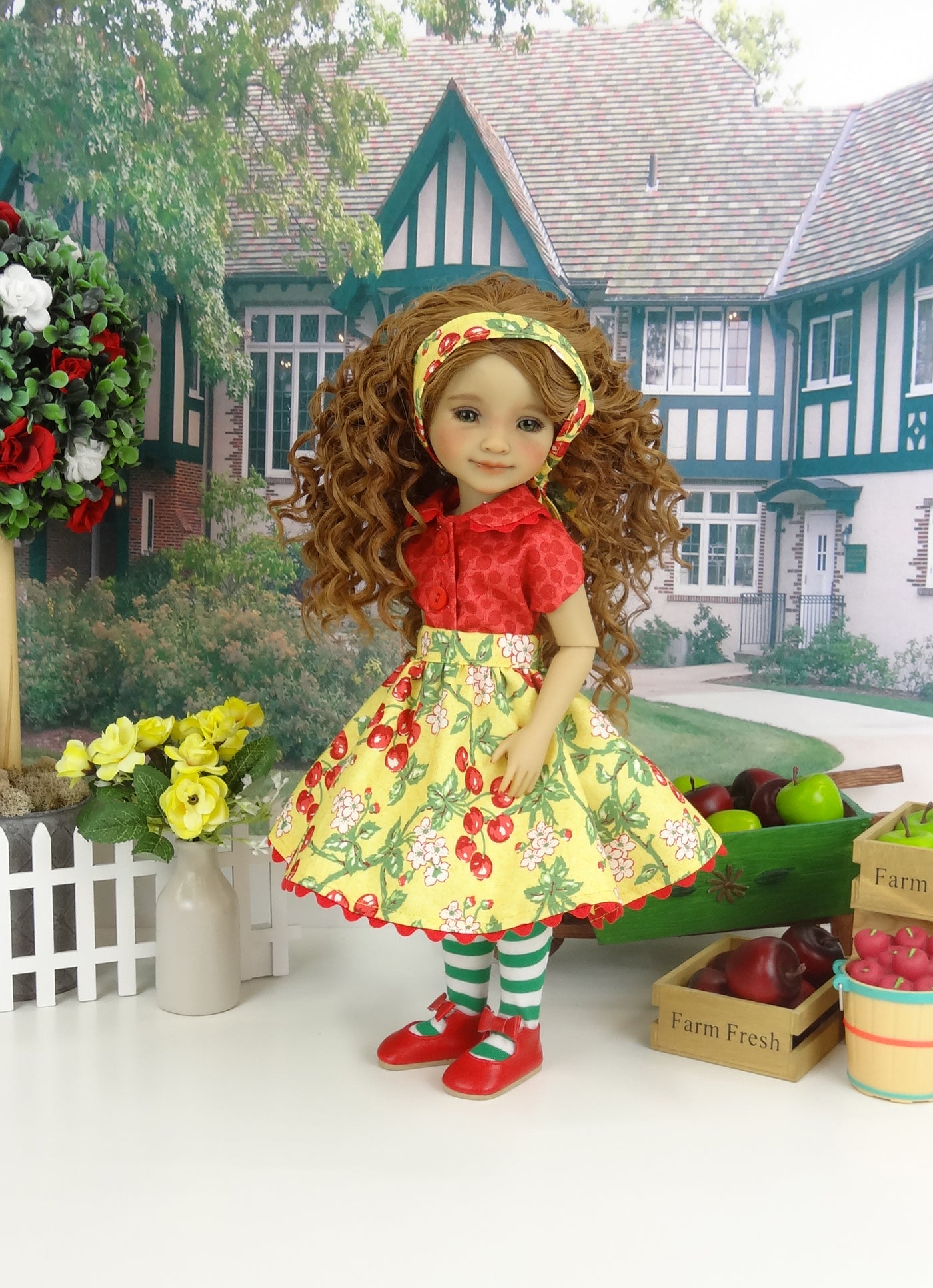 Cherry Pickin' - blouse & skirt with shoes for Ruby Red Fashion Friends doll