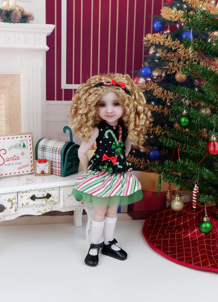 Christmas Candy Canes - top & skirt with shoes for Ruby Red Fashion Friends doll