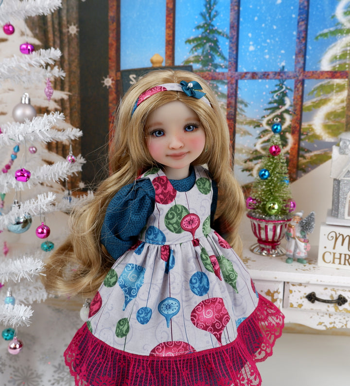 Christmas Ornaments - dress & pinafore with shoes for Ruby Red Fashion Friends doll