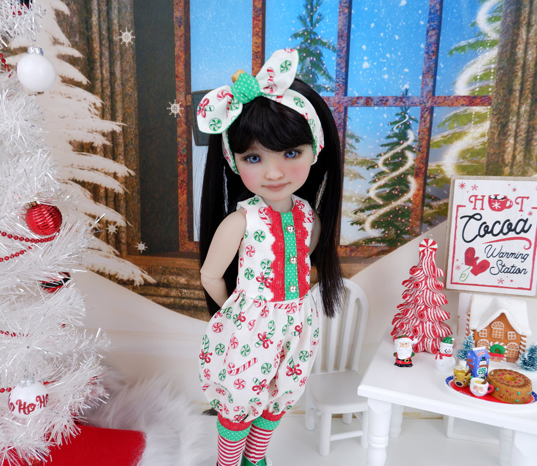 Christmas Peppermints - romper with boots for Ruby Red Fashion Friends doll