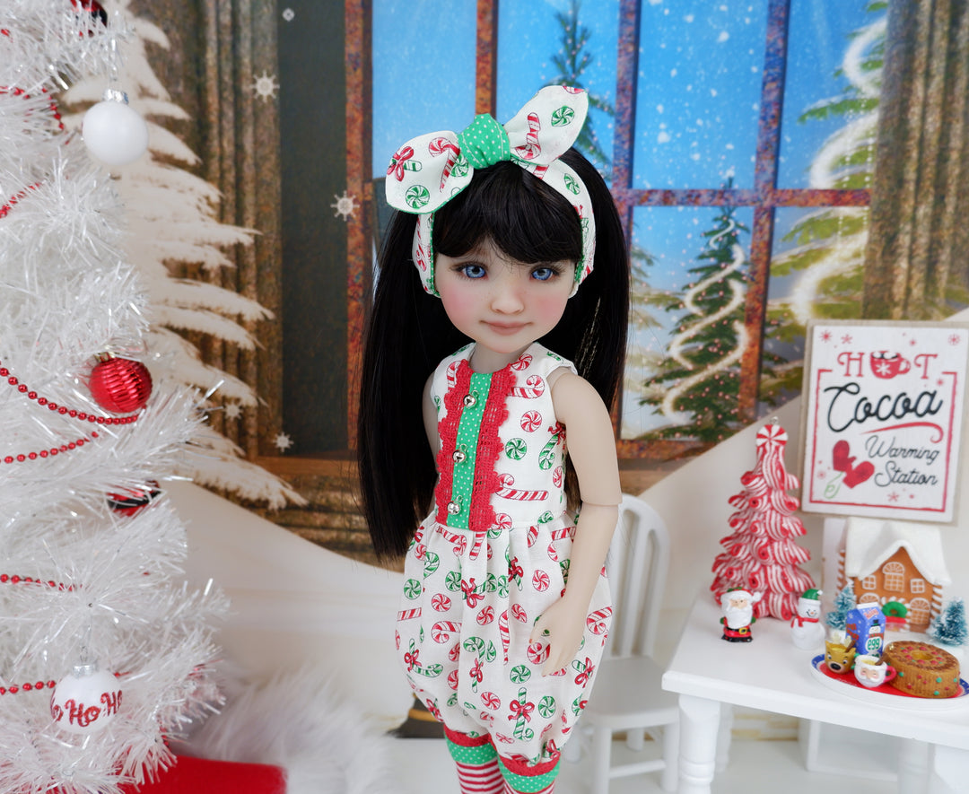 Christmas Peppermints - romper with boots for Ruby Red Fashion Friends doll