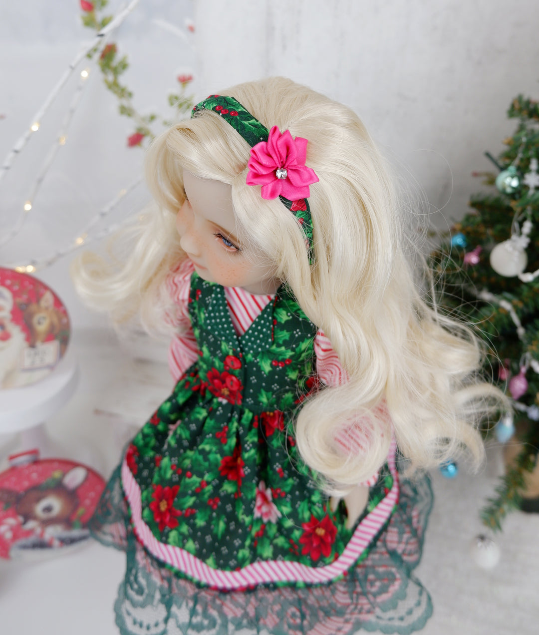 Christmas Poinsettias - dress & pinafore with boots for Ruby Red Fashion Friends doll