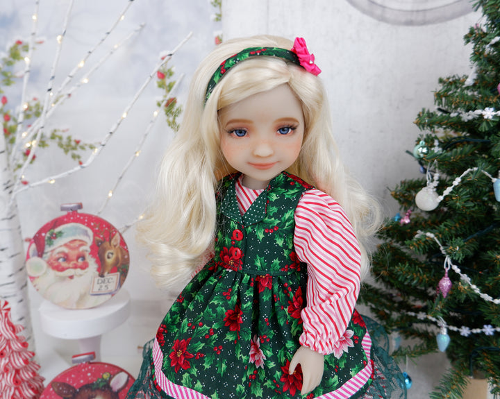 Christmas Poinsettias - dress & pinafore with boots for Ruby Red Fashion Friends doll