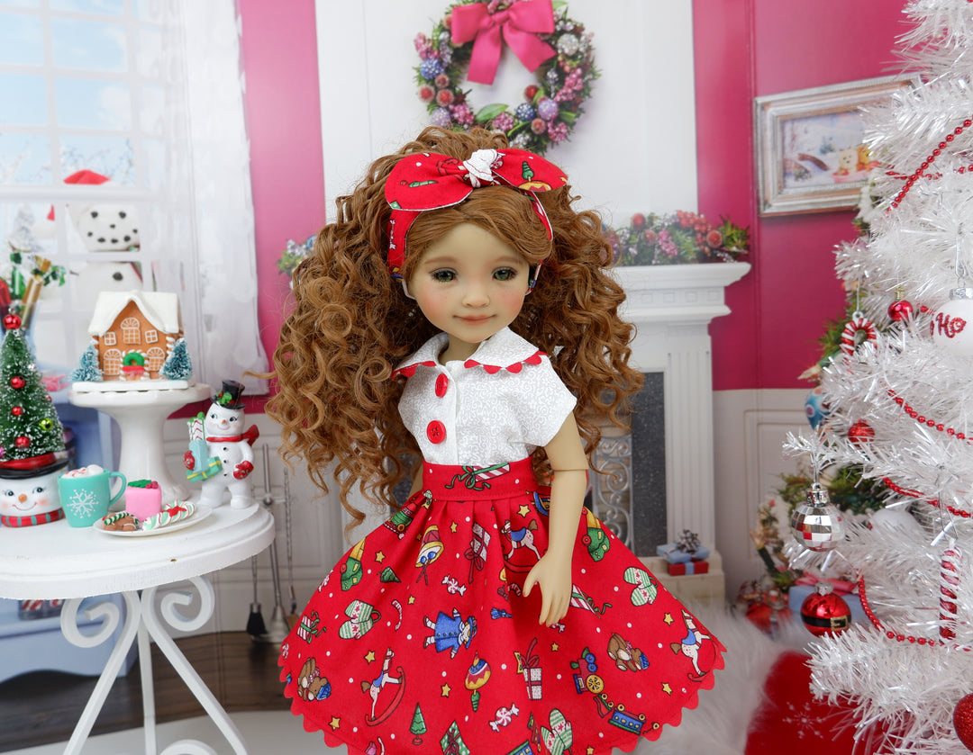 Classic Christmas Toys - blouse & skirt with shoes for Ruby Red Fashion Friends doll