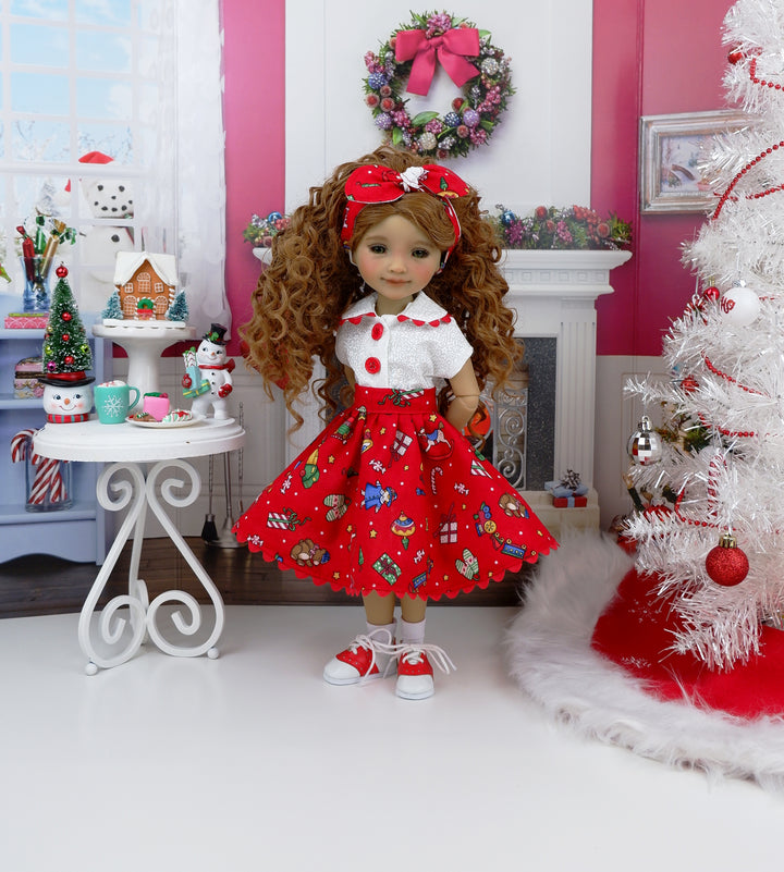 Classic Christmas Toys - blouse & skirt with shoes for Ruby Red Fashion Friends doll
