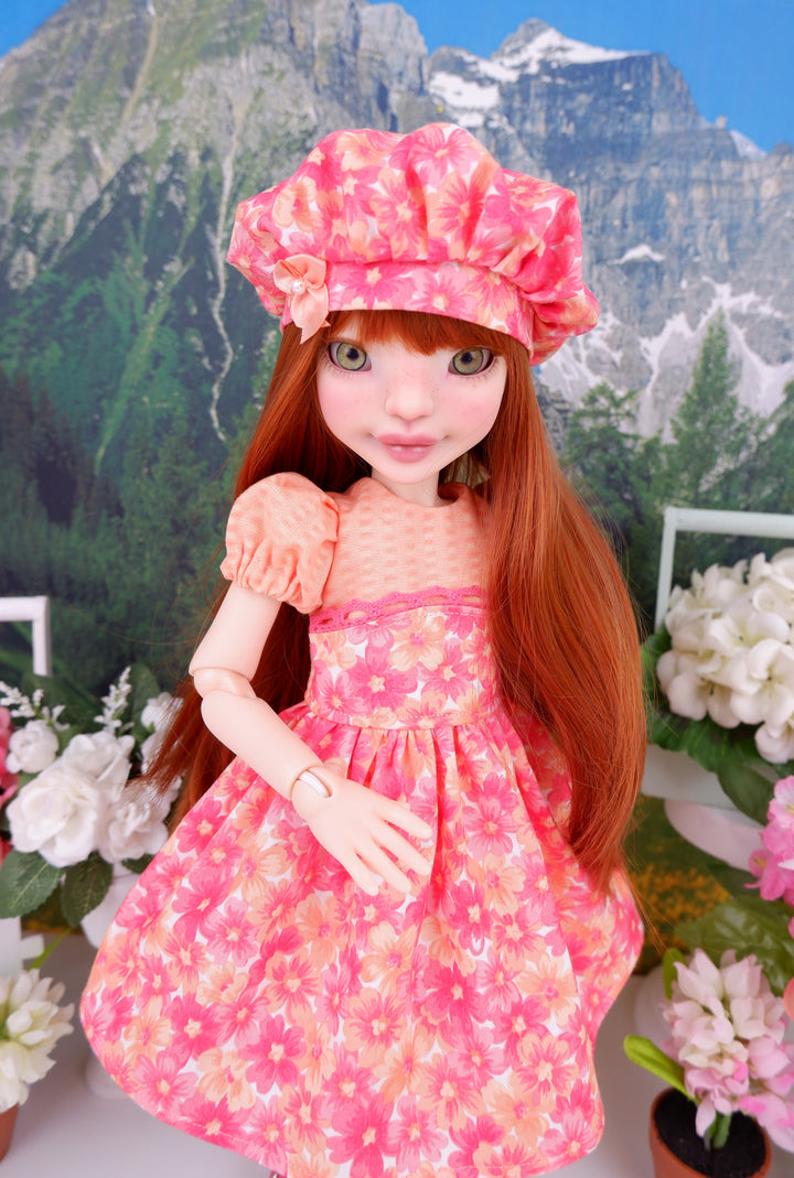 Coral Flowerburst - dress with shoes for Ava BJD doll