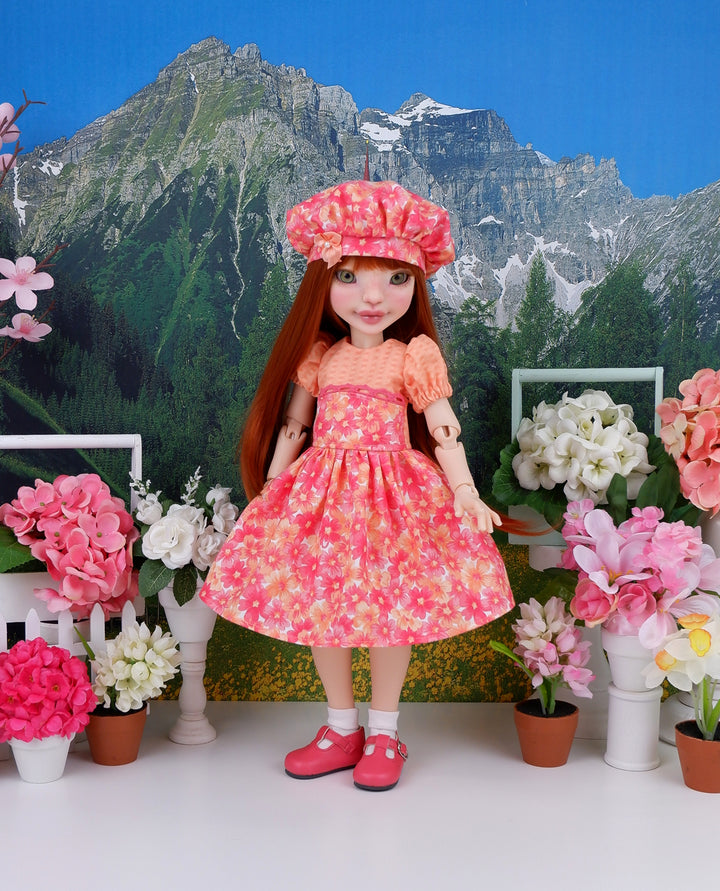 Coral Flowerburst - dress with shoes for Ava BJD doll