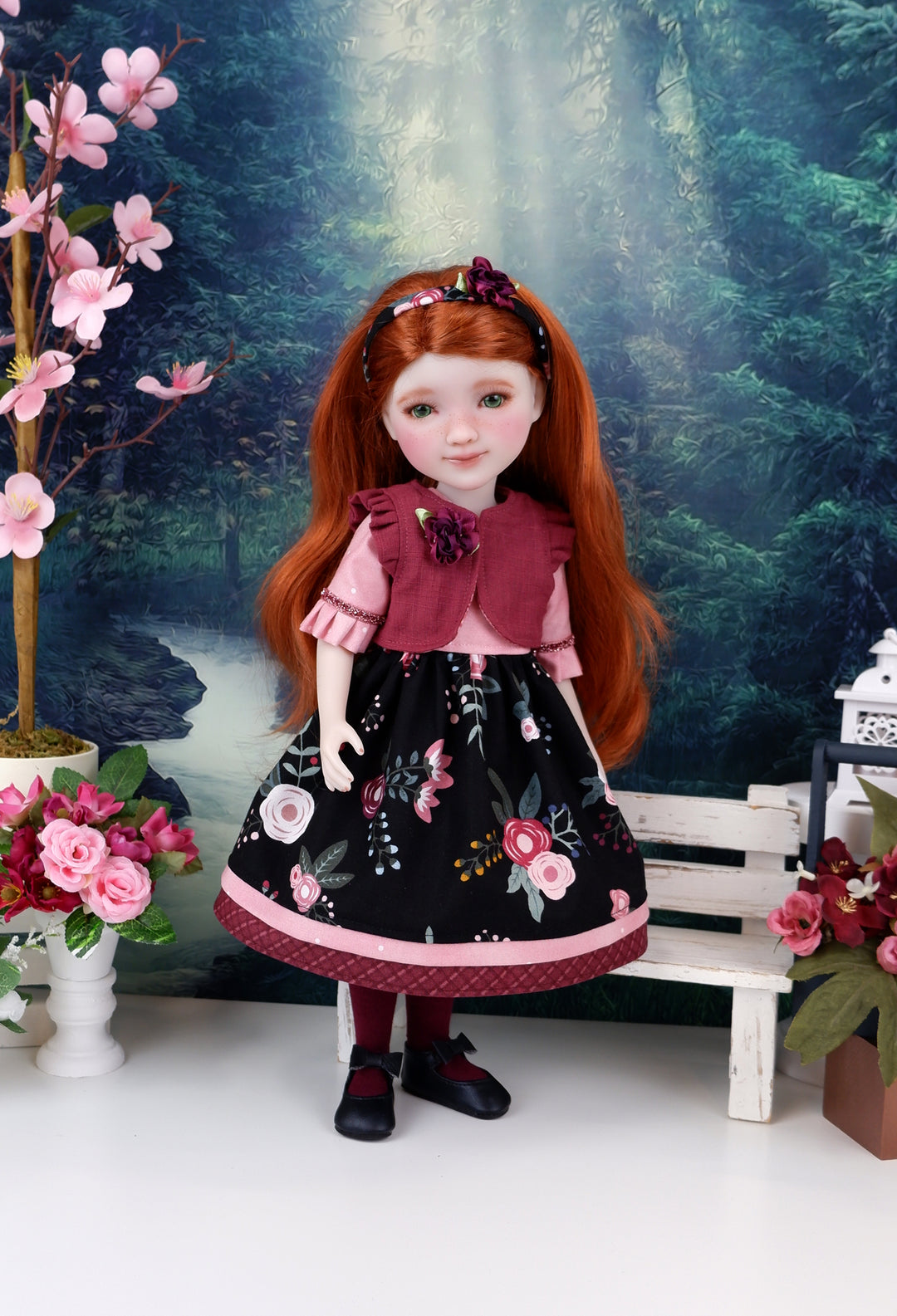 Courtyard Rose - layered dress ensemble with shoes for Ruby Red Fashion Friends doll
