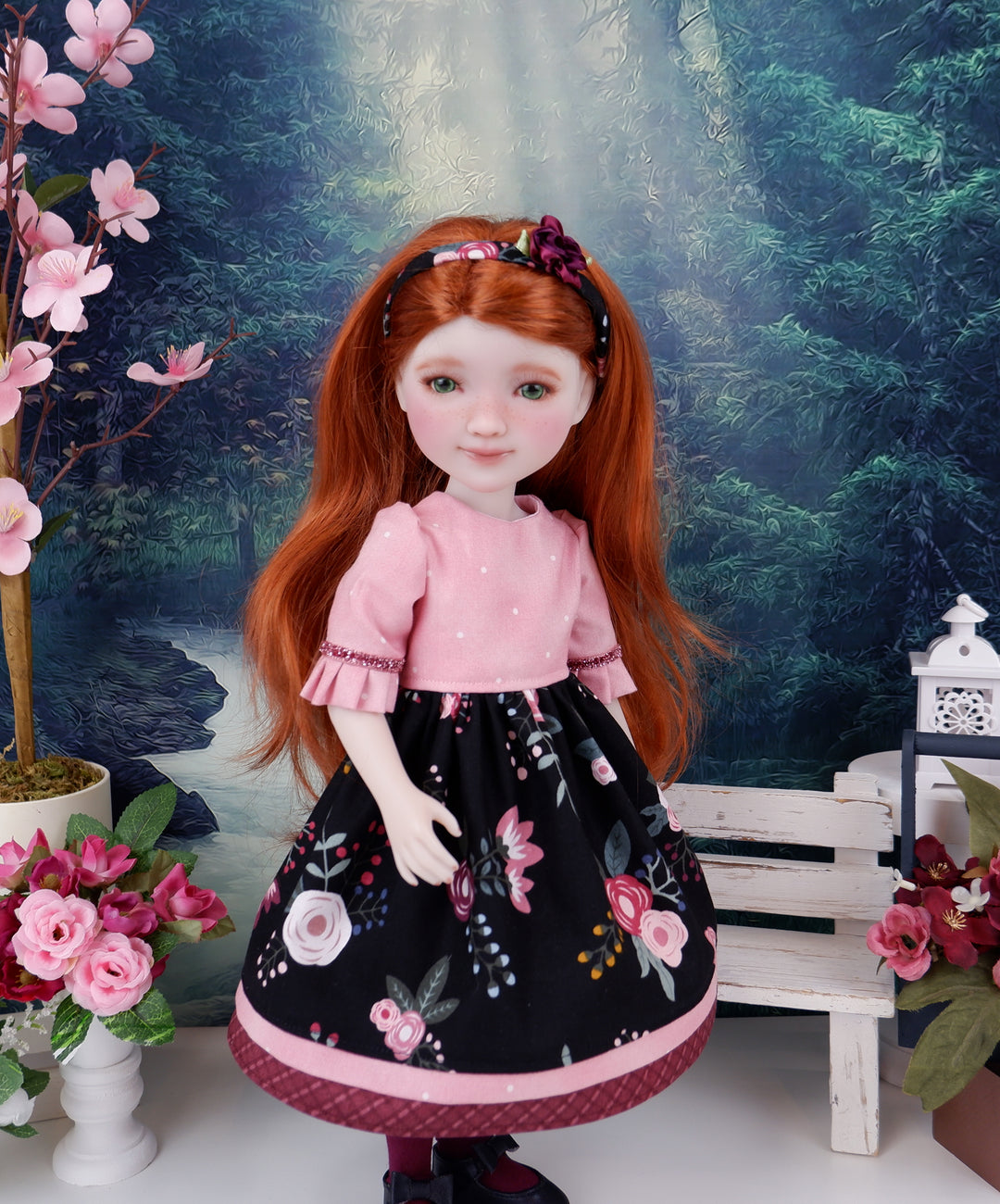 Courtyard Rose - layered dress ensemble with shoes for Ruby Red Fashion Friends doll