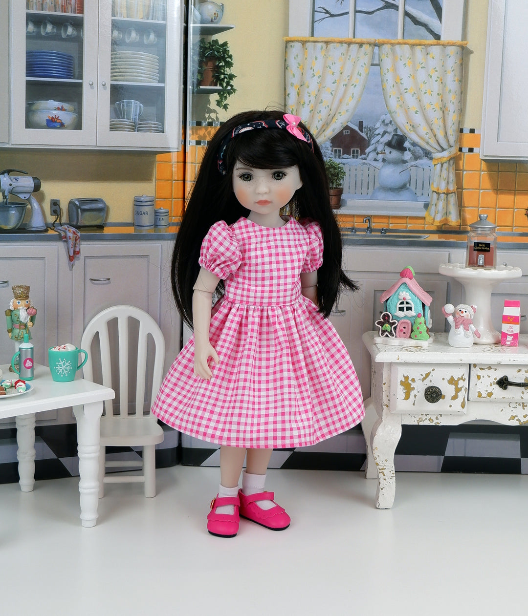 Cup of Cocoa - dress & apron with shoes for Ruby Red Fashion Friends doll