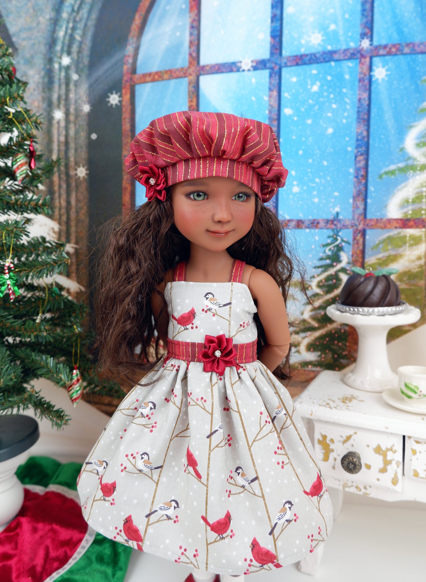 December Cardinal - dress with shoes for Ruby Red Fashion Friends doll