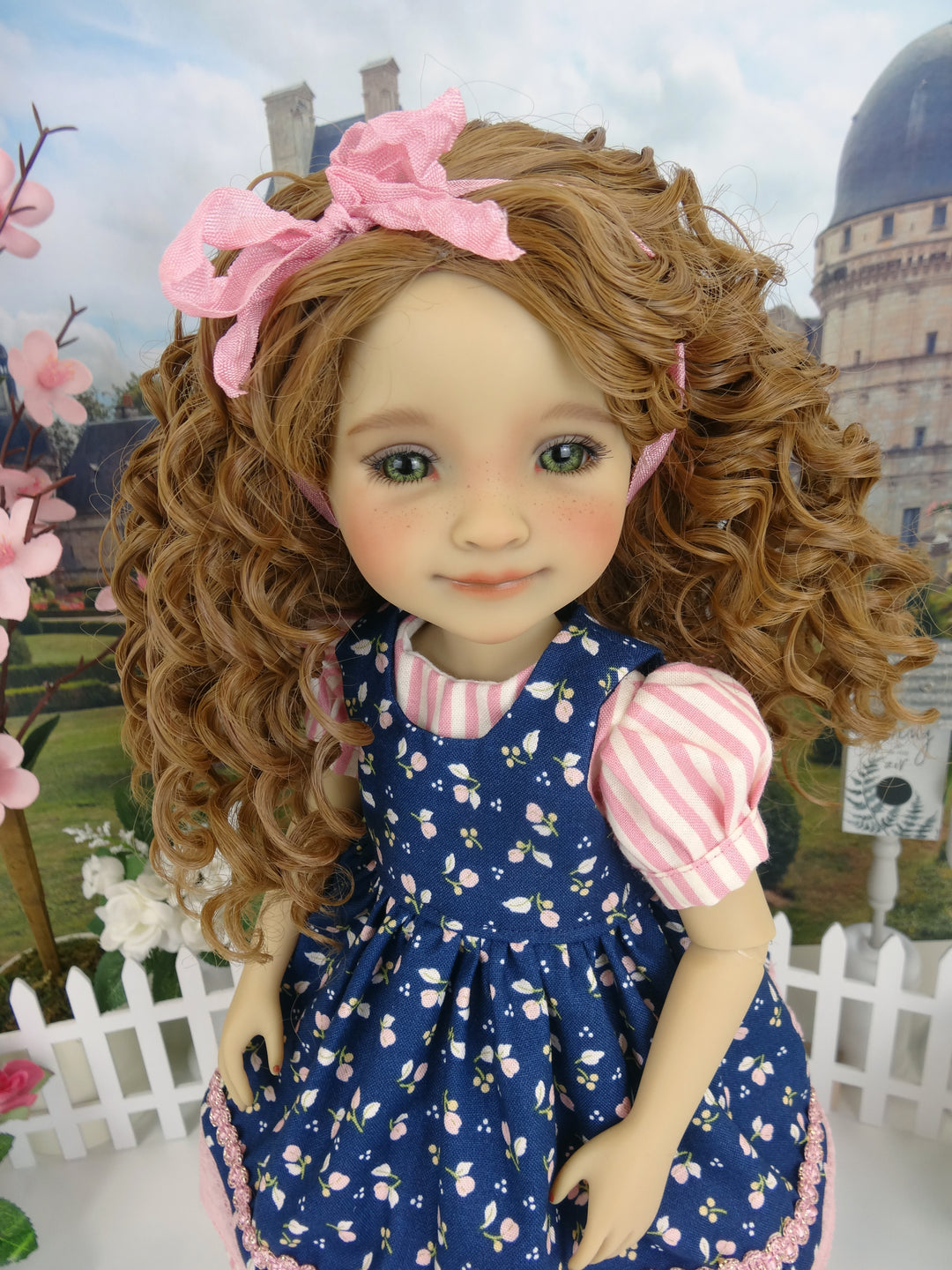 Dogwood Buds - dress & pinafore with shoes for Ruby Red Fashion Friends doll