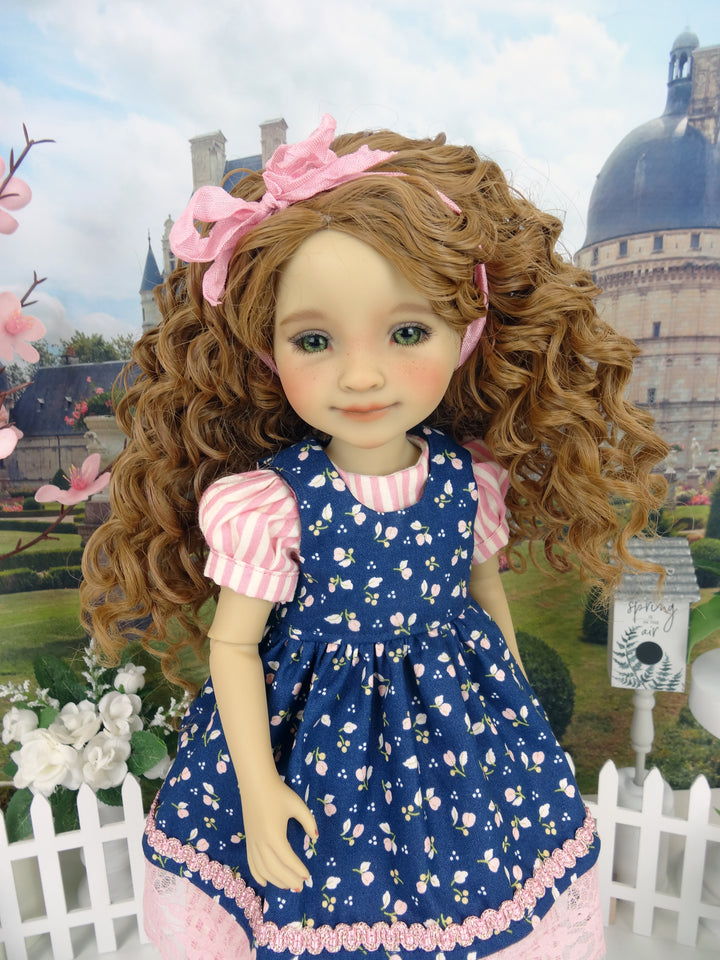 Dogwood Buds - dress & pinafore with shoes for Ruby Red Fashion Friends doll