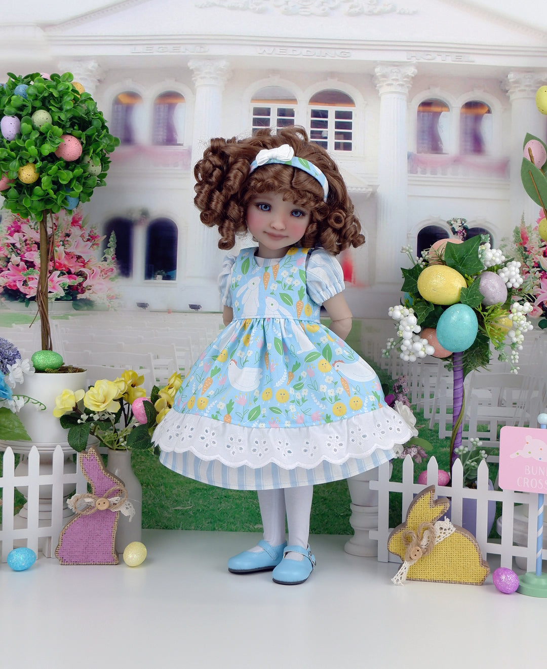 Easter Farm - dress & pinafore with shoes for Ruby Red Fashion Friends doll
