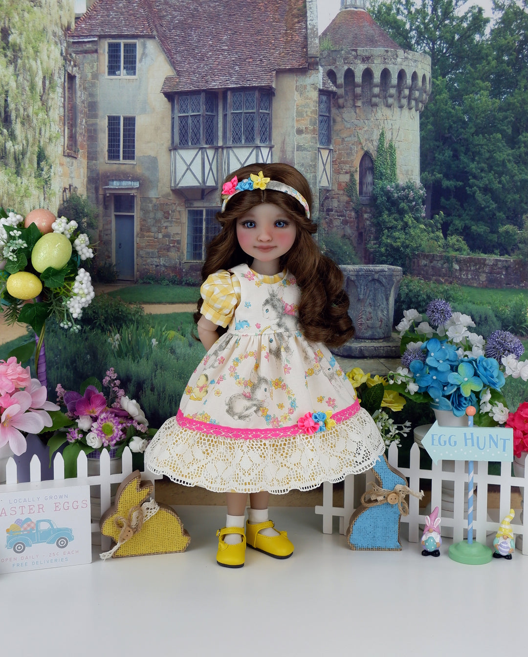 Easter Wishes - dress & pinafore with shoes for Ruby Red Fashion Friends doll