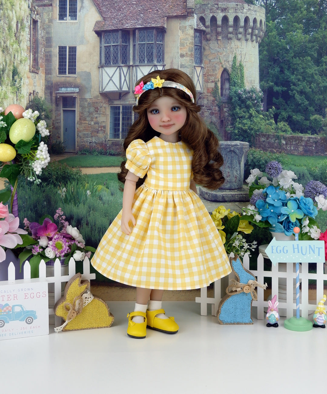 Easter Wishes - dress & pinafore with shoes for Ruby Red Fashion Friends doll