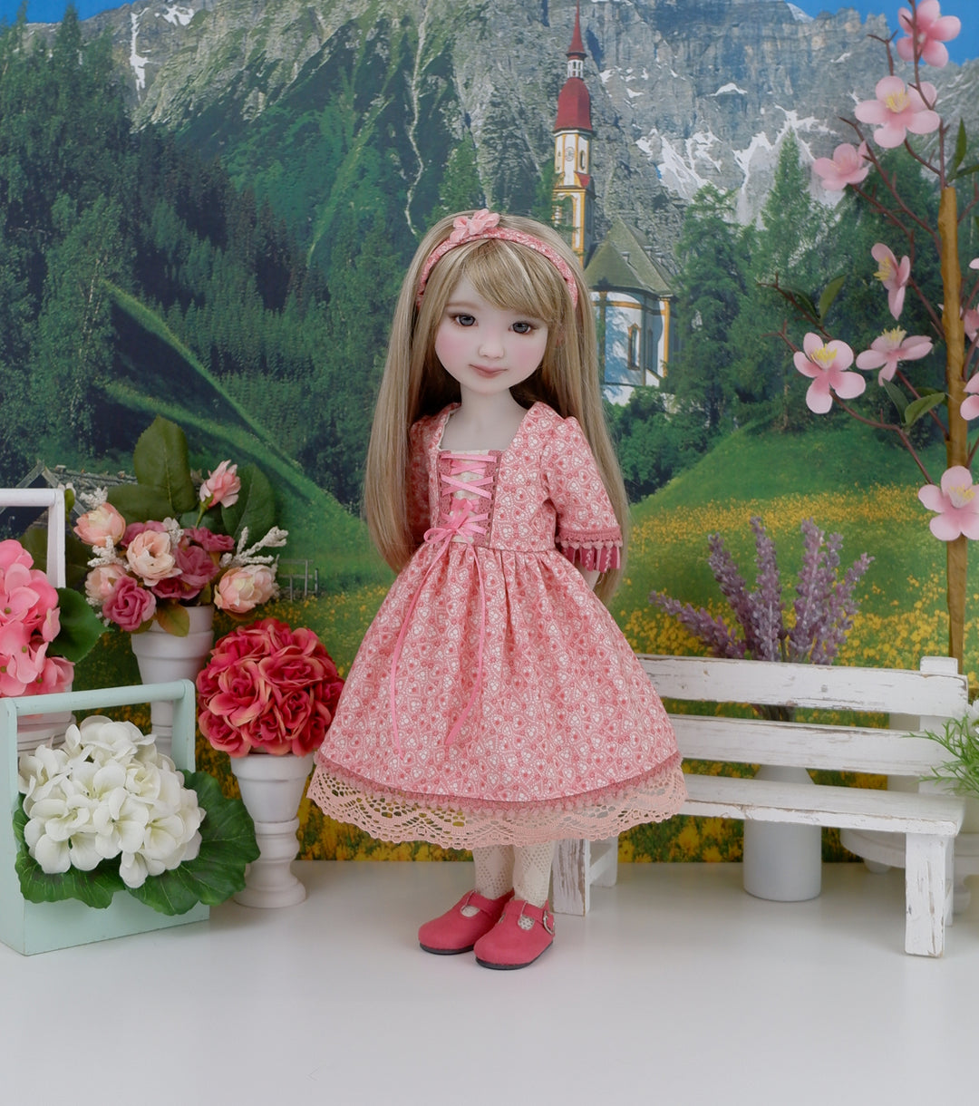 Elegant Hearts - dirndl dress ensemble with shoes for Ruby Red Fashion Friends doll