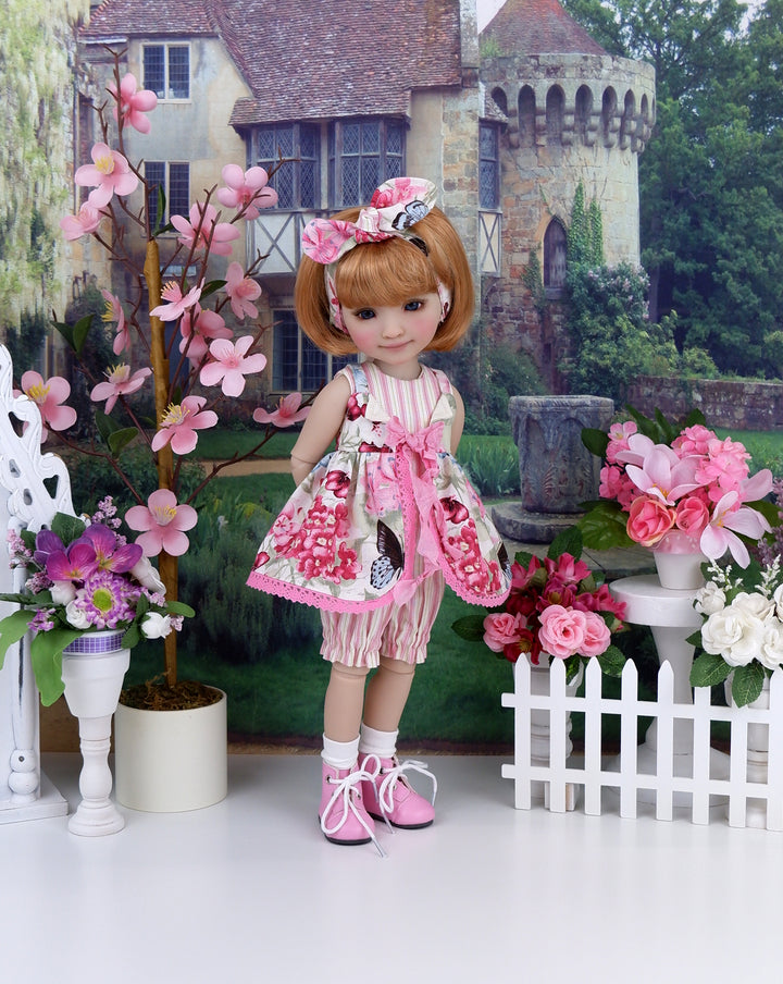 English Garden - romper and pinafore with boots for Ruby Red Fashion Friends doll