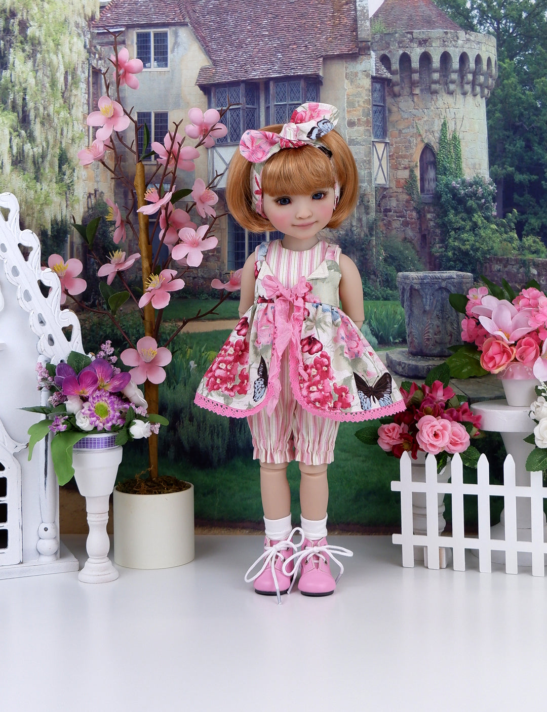 English Garden - romper and pinafore with boots for Ruby Red Fashion Friends doll