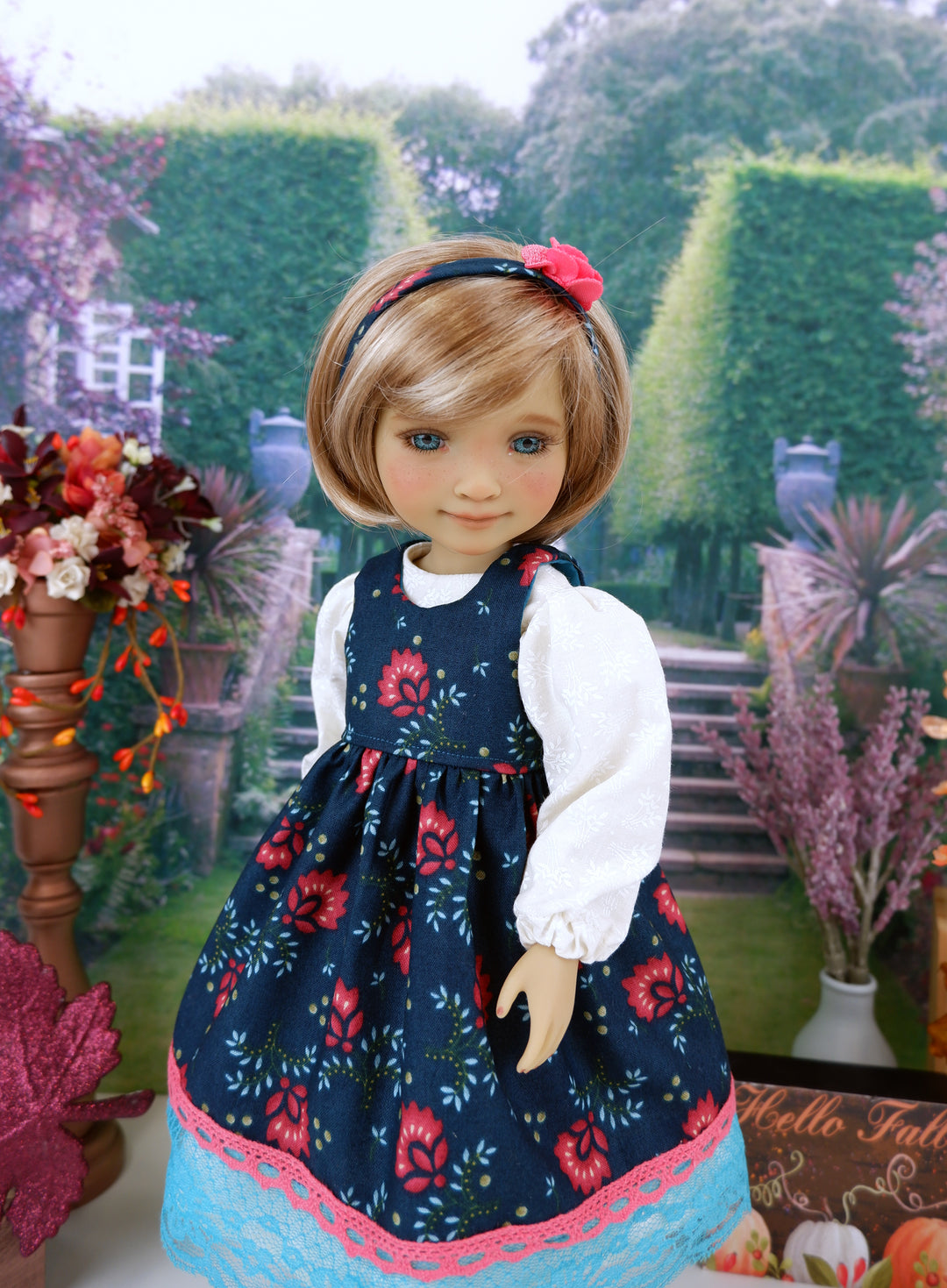 Fall Corsage - dress & pinafore with shoes for Ruby Red Fashion Friends doll