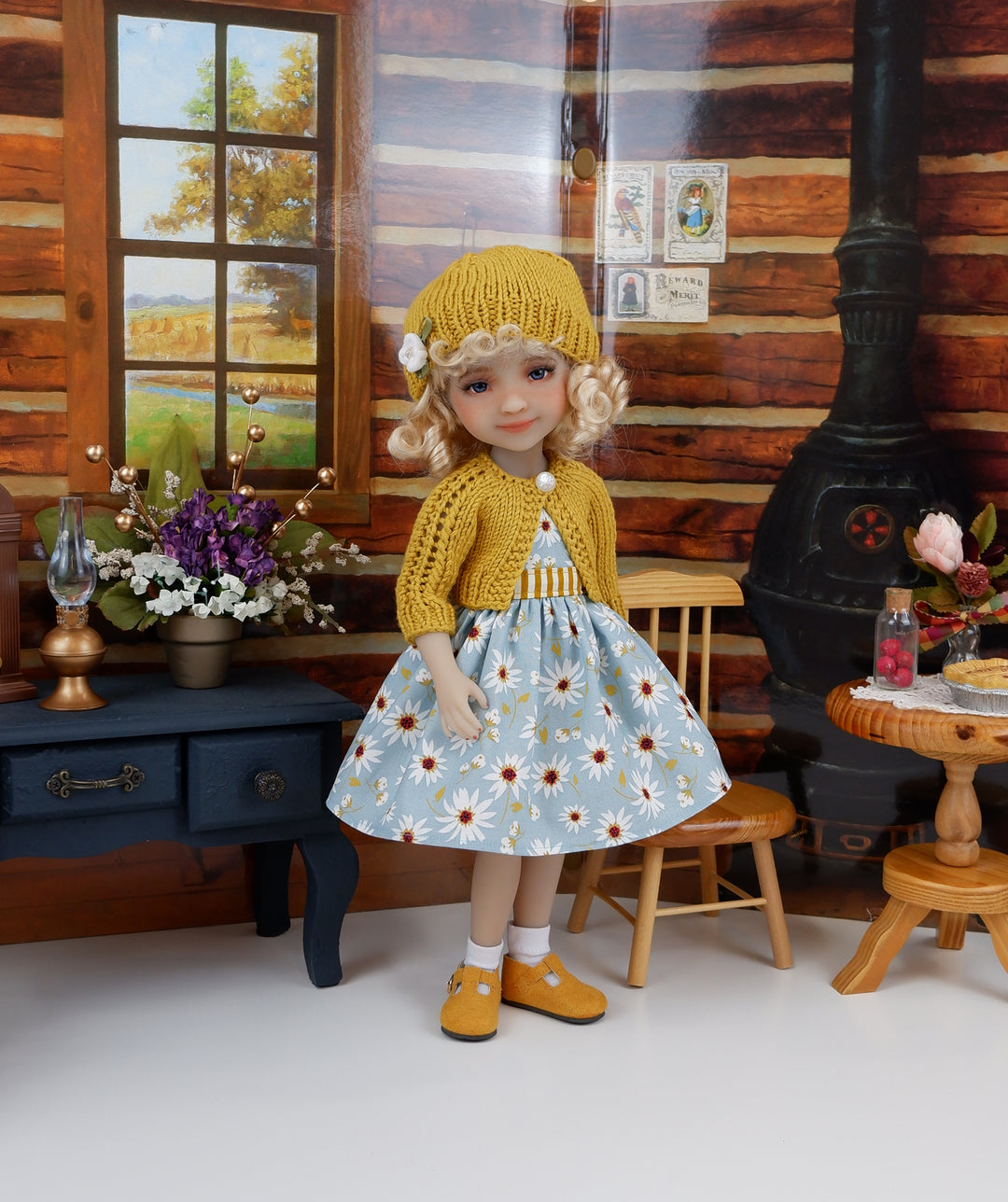 Farmhouse Fields - dress and sweater set with shoes for Ruby Red Fashion Friends doll