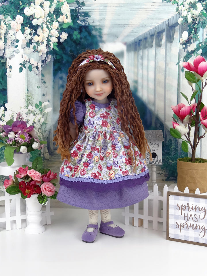February Blooms - dress & pinafore with shoes for Ruby Red Fashion Friends doll
