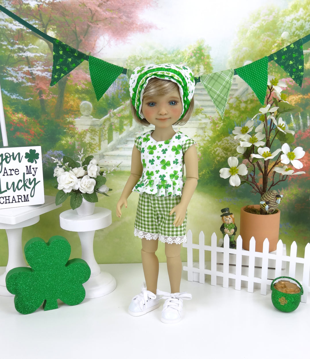 Field of Shamrocks - top & shorts with shoes for Ruby Red Fashion Friends doll