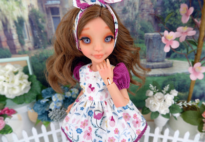 Floral Stitch Minnie - top & bloomers with shoes for Ava doll