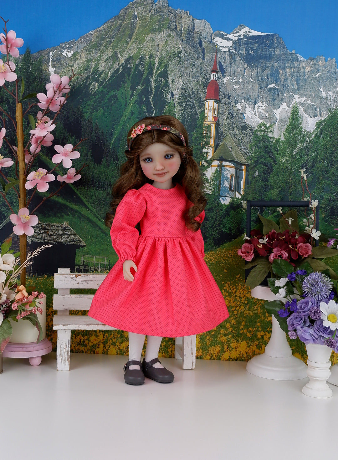 Flowering Brambles - dress & pinafore with shoes for Ruby Red Fashion Friends doll