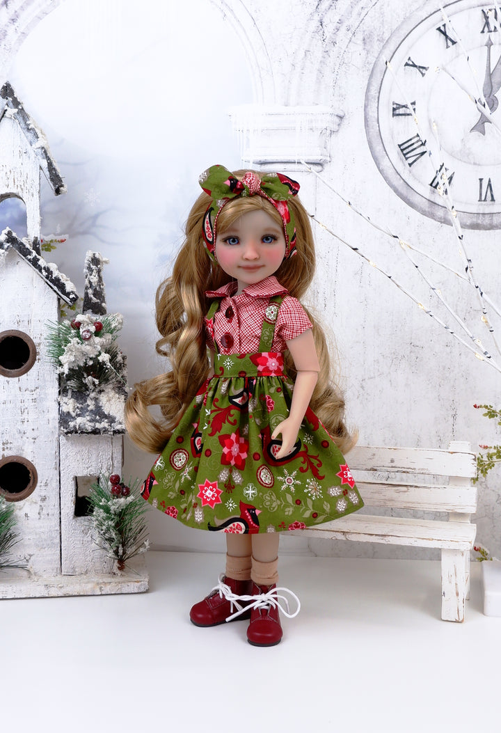 Folk Cardinal - blouse & jumper with boots for Ruby Red Fashion Friends doll