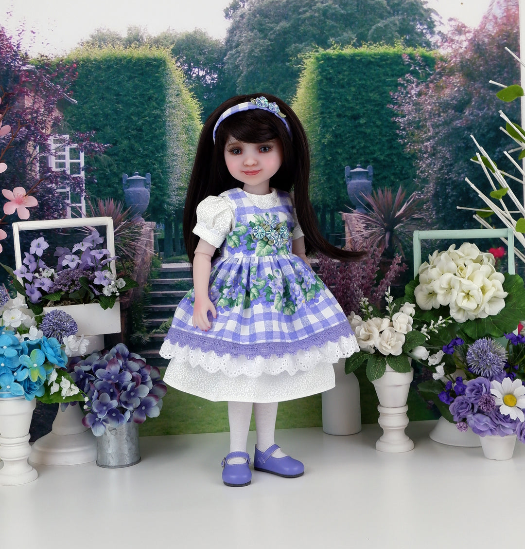 Forget Me Nots - dress & pinafore with shoes for Ruby Red Fashion Friends doll