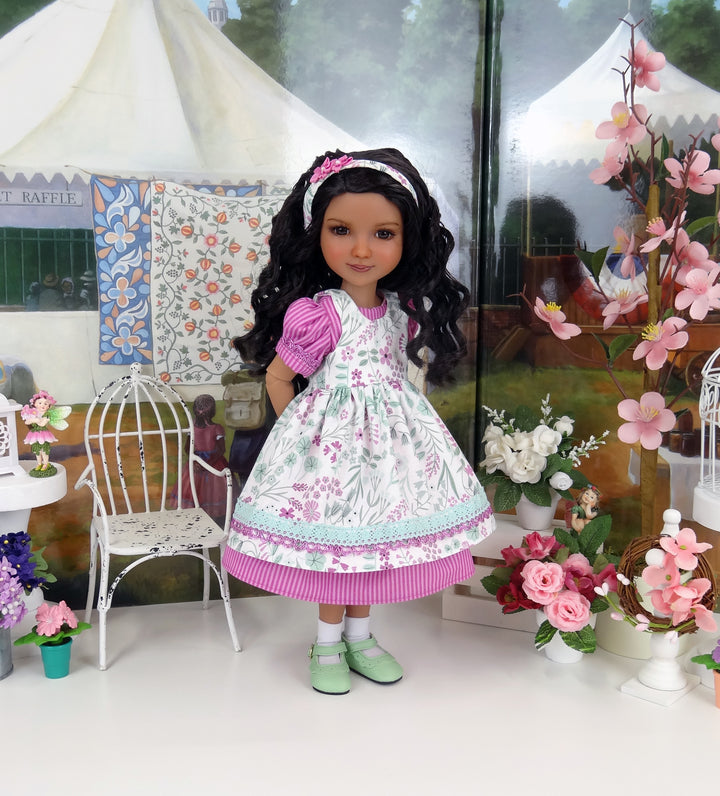 Foxglove Meadow - dress & pinafore with shoes for Ruby Red Fashion Friends doll