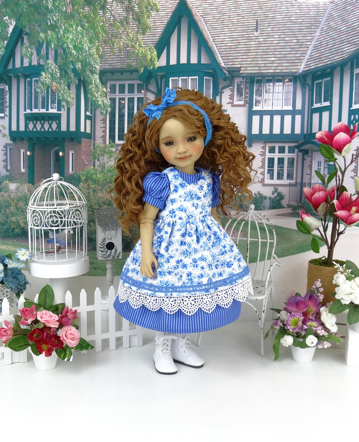 Garden in Blue - dress & pinafore with boots for Ruby Red Fashion Friends doll
