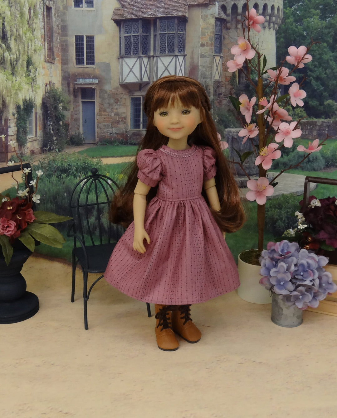 Grandma's Garden - dress & pinafore for Ruby Red Fashion Friends doll
